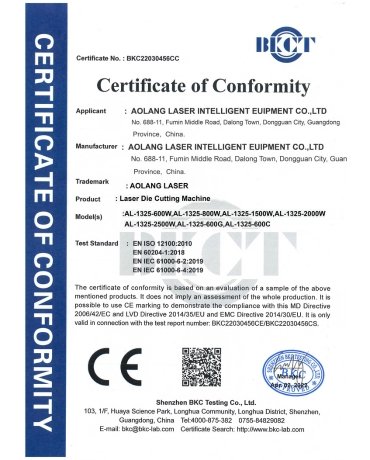 CE certification of laser die cutting machine
